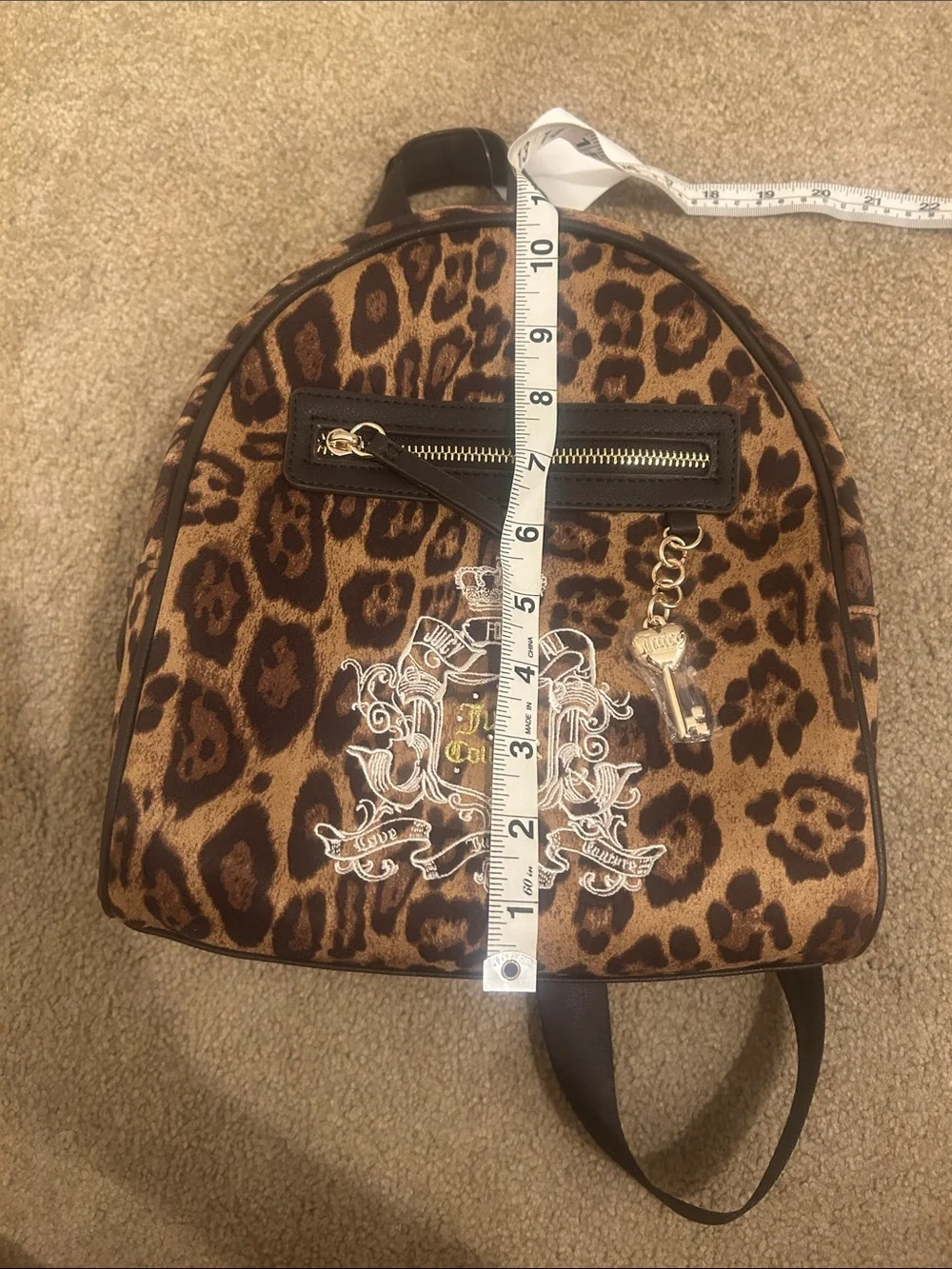 Juicy Couture Leopard Print Mini Backpack with Crest and Key Charm